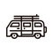 Summer van vehicle with surf boards icon. Vector thin line icon for beach, surfing, hippie, outdoor adventures, vacation concepts