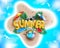 Summer vector concept design. Summer 3d text in island with beach element like beach ball, sunglasses, umbrella and camera.