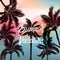 Summer vector illustration. Palm trees, ocean, sunrise