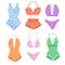 Summer vector illustration. Set of women`s multi-colored swimsuits isolated
