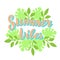 Summer vibes lettering with tropical leaves template. Beach party, summer holidays print design. Trendy lettering text.