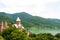 Summer view of Ananuri church and fortress in Georgia