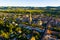 Summer view from drone of French township of Mirepoix