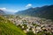 Summer view from drone of Martigny town in Alps, Switzerland