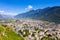 Summer view from drone of Martigny town in Alps, Switzerland