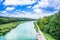 Summer view of green Isar river in Munich, Germany