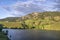 Summer view of a lake at Rocky Mountains foothills