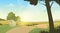 Summer View Landscape Rural Road Green Grass Blue Sky Sunset