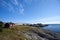 Summer view of Lofoten Islands near Moskenes with Rorbu house