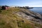 Summer view of Lofoten Islands with Rorbu house