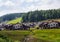 Summer view of mountain ski resort with house cottages in Bukovel, Ukraine