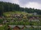 Summer view of mountain ski resort with house cottages in Bukovel, Ukraine