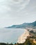 Summer view on mountains. Coastline beach with sea.