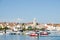 Summer view of Pakostane harbor waterfront in Dalmatia, Croatia.