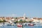 Summer view of Pakostane harbor waterfront in Dalmatia, Croatia.