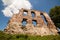 Summer view to castle ruins in Buchach with beautiful sky and clouds, Ternopil region, Ukraine