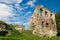 Summer view to castle ruins in Buchach with beautiful sky and clouds, Ternopil region, Ukraine