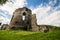 Summer view to castle ruins in Buchach with beautiful sky and clouds, Ternopil region, Ukraine