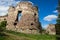 Summer view to castle ruins in Buchach with beautiful sky and clouds, Ternopil region, Ukraine