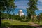 Summer views of St. Nicholas Sea Cathedral from the Summer garden in Kronstadt.