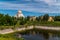 Summer views of St. Nicholas Sea Cathedral from the Summer garden in Kronstadt.