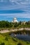 Summer views of St. Nicholas Sea Cathedral from the Summer garden in Kronstadt.