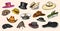Summer vintage Hats collection for elegant men,woman, female and ladies. Fedora Derby Deerstalker Homburg Bowler Straw