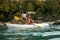 Summer Water Sport. Woman Traveling In Kayak Near Green Island