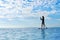 Summer Water Sports. Woman Silhouette In Sea. Healthy Lifestyle.