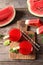 Summer watermelon drink in glasses served on table