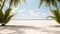 Summer white sand beach background. Framed copy space with palm trees and beautiful sea ocean landscape. Summertime holidays