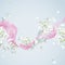 Summer wind - vector white apple blossom and pink silk ribbon