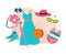 Summer women wardrobe - modern colored vector poster