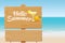 Summer wooden sign on tropical beach background