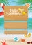 Summer wooden sign on tropical beach background