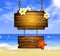 Summer wooden sign on tropical beach background