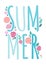 SUMMER word composition with roses and leaves -