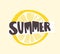 Summer word written with funky calligraphic font on lemon or citrus slice. Creative summertime composition with tropical