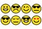 Summer yellow smileys in sunglasses, emoticons icon positive, neutral and negative. Vector illustration