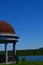 Summerhouse, gazebo, terrace with columns, domed roof overlooking the river, forest and mountains