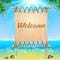 Summerl seaside view poster. Vector background.