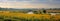 Summers golden beauty: sunflower fields leading to a charming countryside village