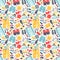 Summertime accessories seamless pattern vector.