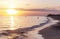 Summertime: beach sunset.Torre Mozza beach in Salento, Apulia Italy,