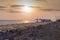 Summertime: beach sunset. Torre Mozza Beachin the South part of Salento in Apulia, Italy.