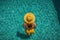 Summertime Bliss: Aerial View of Woman in Yellow Hat Standing in Swimming Pool