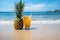 Summertime bliss Quenching thirst with a pineapple drink on a gorgeous beach