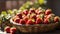 Summertime Delight Juicy Strawberries in a White Ceramic Basket Adorning a Sunlit Table