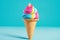 Summertime Delight: Melting Colorful Ice Cream Cone on a Blue Background.