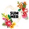 Summertime Floral Poster. Tropical Flowers and Palm Leaves Design for Banner, Flyer, Brochure, Fabric Print Hello Summer